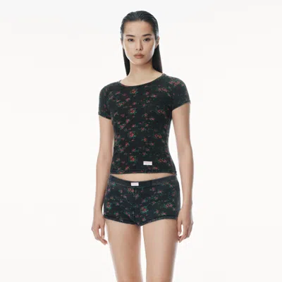Alexander Wang Floral-print Scoop Neck Tee In Washed Black Multi