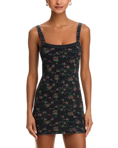 Alexander Wang Floral Waffle Cami Dress In Washed Black Multi