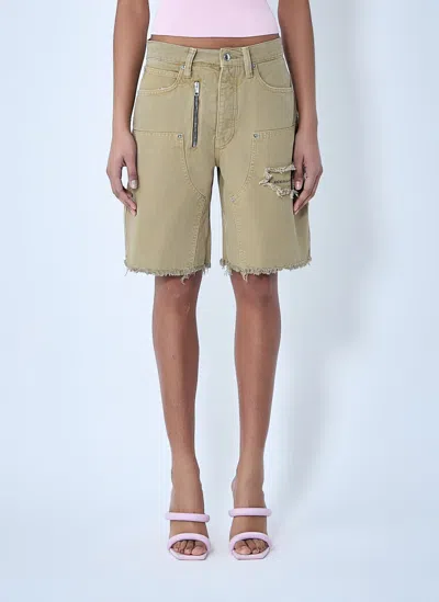 Alexander Wang Frayed Hem Denim Shorts In Neutral