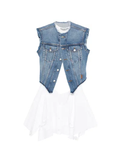 Alexander Wang Combo Layered Dress With Denim Vest In Animal Print