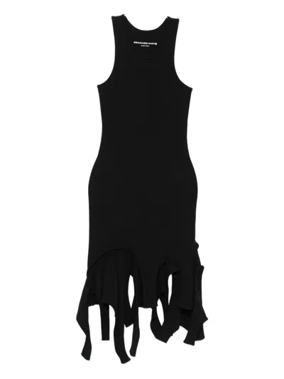 Alexander Wang Frayed Racer-neck Mini Dress In Black