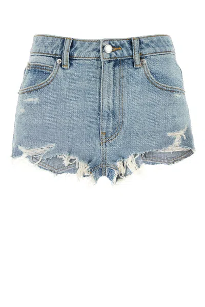 Alexander Wang Denim Shorts With Distressed Detailing And Frayed Hem In Blue