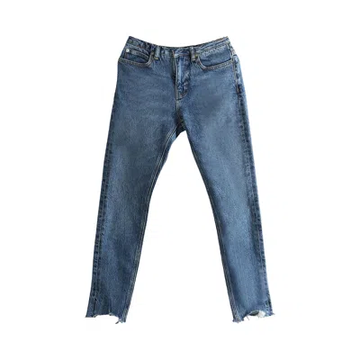 Pre-owned Alexander Wang Frayed Waistband Low Rise Skinny Jean 'deep Blue' | Women's Size 25