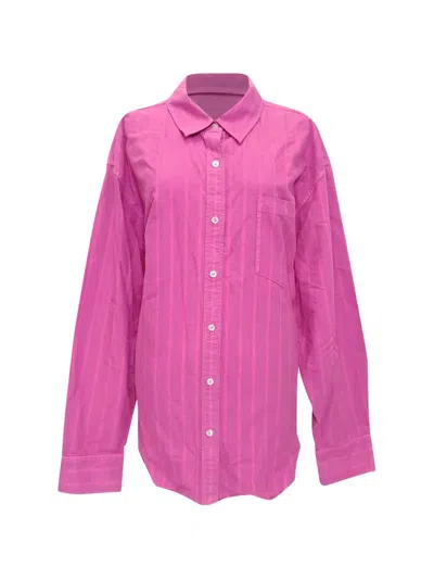 Pre-owned Alexander Wang Frayed-edge Vertical-stripe Shirt In Pink