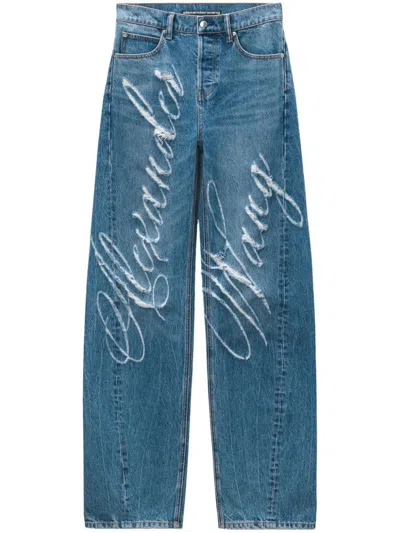 Alexander Wang Fringed Balloon Logo Jeans Clothing In Blue