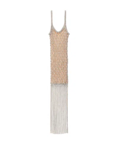 Alexander Wang Fringed Dress With Long Suspenders In Nude