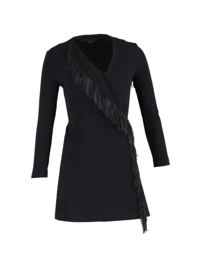 Pre-owned Alexander Wang Fringed Wrap Mini Dress In Black