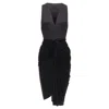 Alexander Wang Front Drape V-neck Silk Lined Knee Codycon Dress In Black
