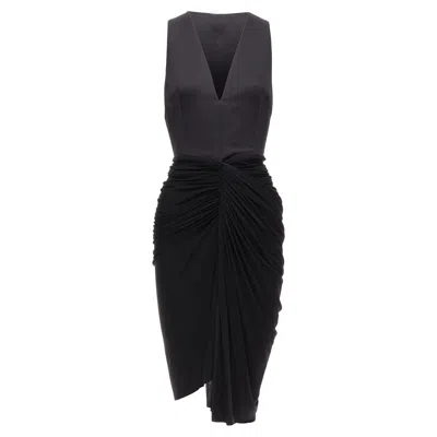 Alexander Wang Front Drape V-neck Silk Lined Knee Codycon Dress In Black