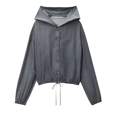 Pre-owned Alexander Wang Frontplacket Drapey Hoodie 'thunder Grey' | Women's Size Xs In Gray