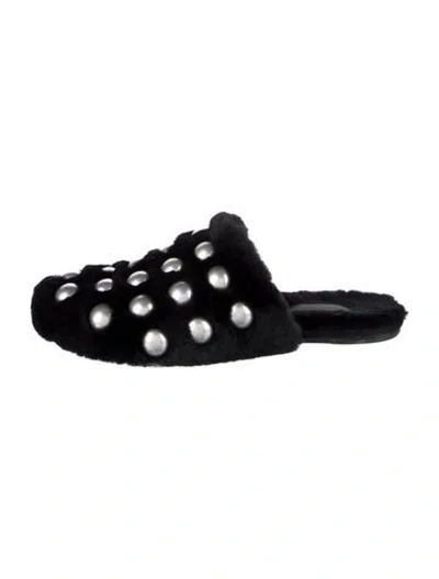 Pre-owned Alexander Wang Fur Fur Trim Mules In Black