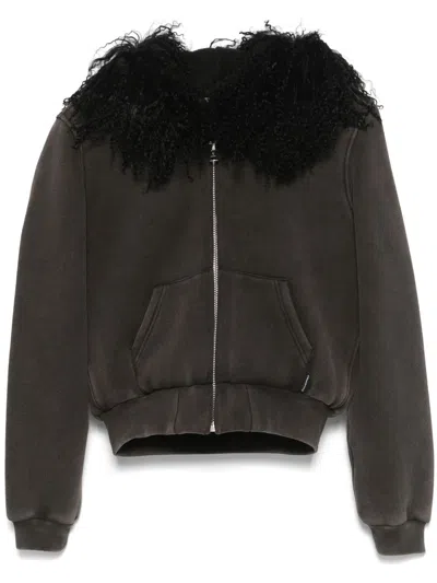 Alexander Wang Fur-hood Jacket In Grey