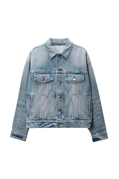 Alexander Wang Game Jacket W/ Logo Distressing In Blue