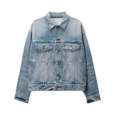 Pre-owned Alexander Wang Game Jacket W/ Logo Distressing 'authentic Light Indigo' | Blue | Men's Size M