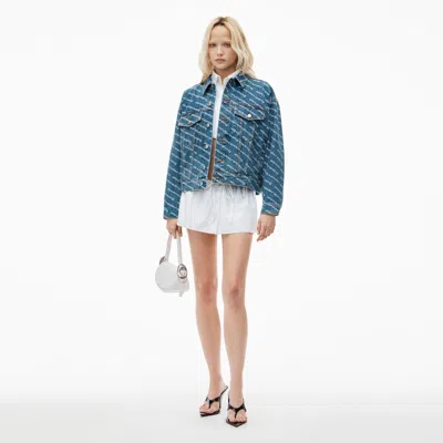 Alexander Wang Game Jacket With Logo Crystal Hotfix In Deep Blue/white