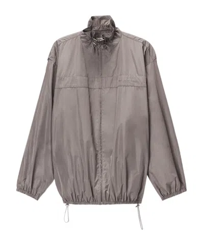 Alexander Wang Gathered Neck Oversized Track Jacket In Gray