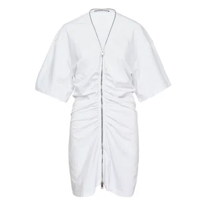 Alexander Wang Zip-up Gathered Mini Dress In White