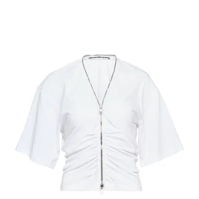 Alexander Wang Gathered T-shirt With Continuous Loop Zipper In White