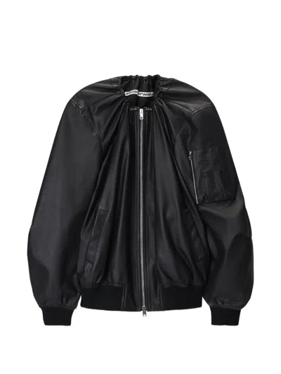 Alexander Wang Gathered-detail Leather Jacket In Black