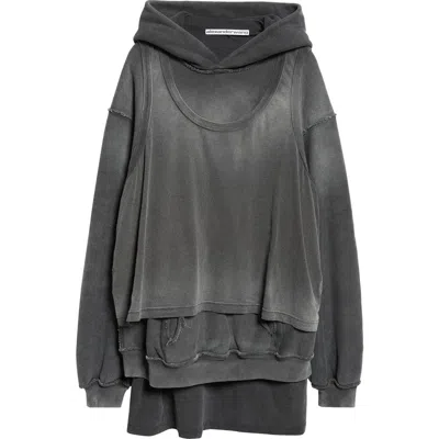 Alexander Wang Gender Inclusive Oversize Layered Hoodie In 011 Washed Black