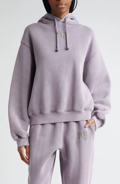 Alexander Wang Logo Hoodie In Structured Terry In Acid Pink Lavender