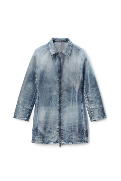 Alexander Wang Glazed Denim Long Jacket Glazed Vintage Indigo In Blue