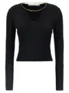 Alexander Wang V-neck Cropped Sweater With Nameplate Chain
