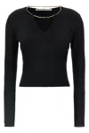 Alexander Wang V-neck Cropped Sweater With Nameplate Chain