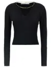 Alexander Wang V-neck Cropped Sweater With Nameplate Chain