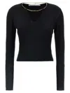 Alexander Wang V-neck Cropped Sweater With Nameplate Chain In Black