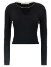 Alexander Wang V-neck Cropped Sweater With Nameplate Chain In Black