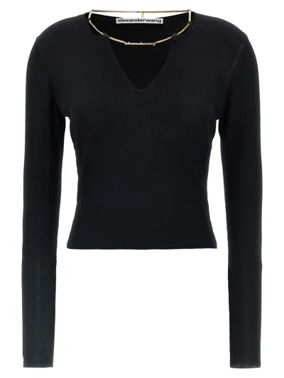 Alexander Wang 'gold Nameplate Chain' Sweater In Black