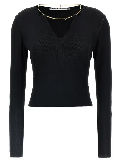 Alexander Wang Gold Nameplate Chain Sweaters And Cardigans In Black