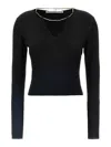 Alexander Wang V-neck Cropped Sweater With Nameplate Chain In Negro