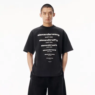Alexander Wang Gradient Logo Short Sleeve Tee In Black