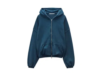 Pre-owned Alexander Wang Graphic Logo Zip Up Hoodie In Washed Navy Blue
