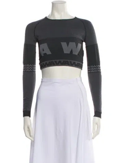 Pre-owned Alexander Wang Graphic Print Bateau Neckline Crop Top In Black