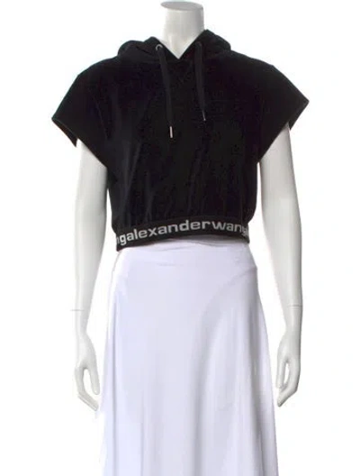 Pre-owned Alexander Wang Graphic Print Crew Neck Crop Top In Black