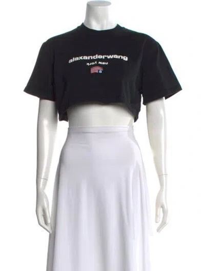 Pre-owned Alexander Wang Graphic Print Crew Neck Crop Top In Black