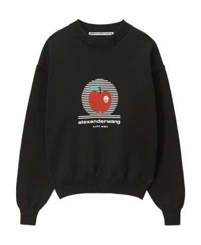 Alexander Wang Graphic-print Knitted Cotton Sweatshirt In Black