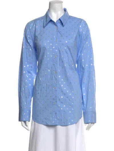 Pre-owned Alexander Wang Graphic Print Long Sleeve Button-up Top In Blue