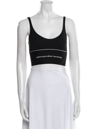 Pre-owned Alexander Wang Graphic Print Scoop Neck Crop Top In Black