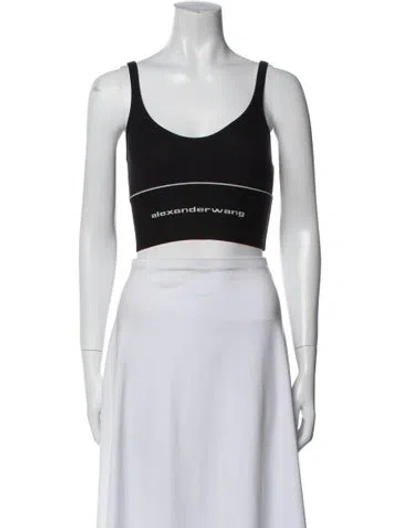 Pre-owned Alexander Wang Graphic Print Scoop Neck Crop Top In Black
