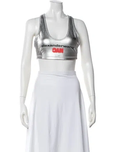 Pre-owned Alexander Wang Graphic Print Scoop Neck Sports Bra In Silver