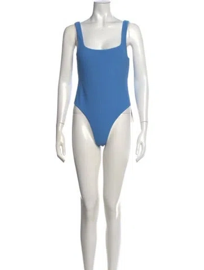 Pre-owned Alexander Wang Graphic Print Square Neckline Bodysuit W/ Tags In Blue