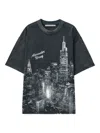 Alexander Wang Black Ny Skyline Crystal Hotfix T-shirt In Black