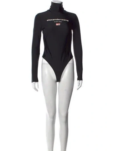 Pre-owned Alexander Wang Graphic Print Turtleneck Bodysuit In Black