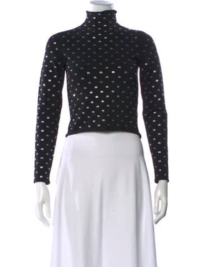Pre-owned Alexander Wang Graphic Print Turtleneck Crop Top In Black