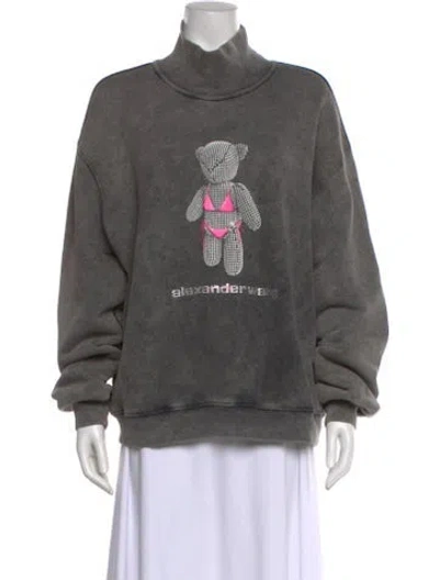 Pre-owned Alexander Wang Graphic Print Turtleneck Sweatshirt In Gray