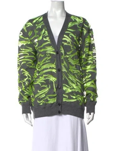 Pre-owned Alexander Wang Graphic Print V-neck Sweater In Green/grey